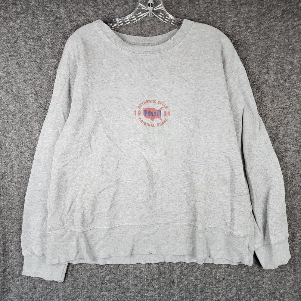 Fossil Sweatshirt Womens M Vintage Gray Graphic USA Authentic Original EUC